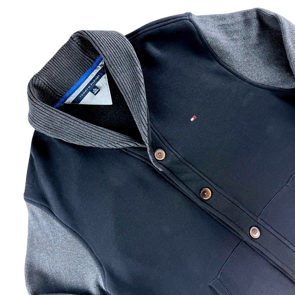 Tommy Hilfiger Cardigan Mens XL Black Shawl Collar Cotton Blend Fleece